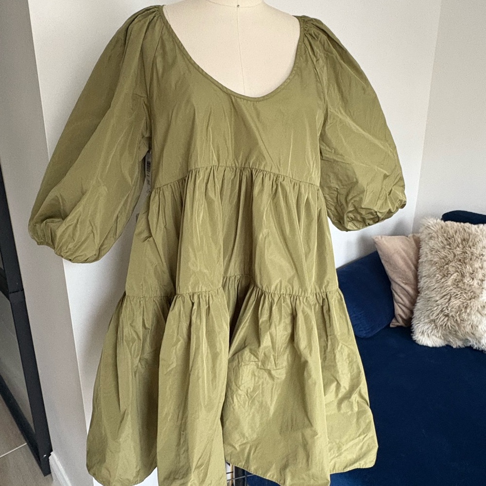 Mini Balloon Olive Green Dress